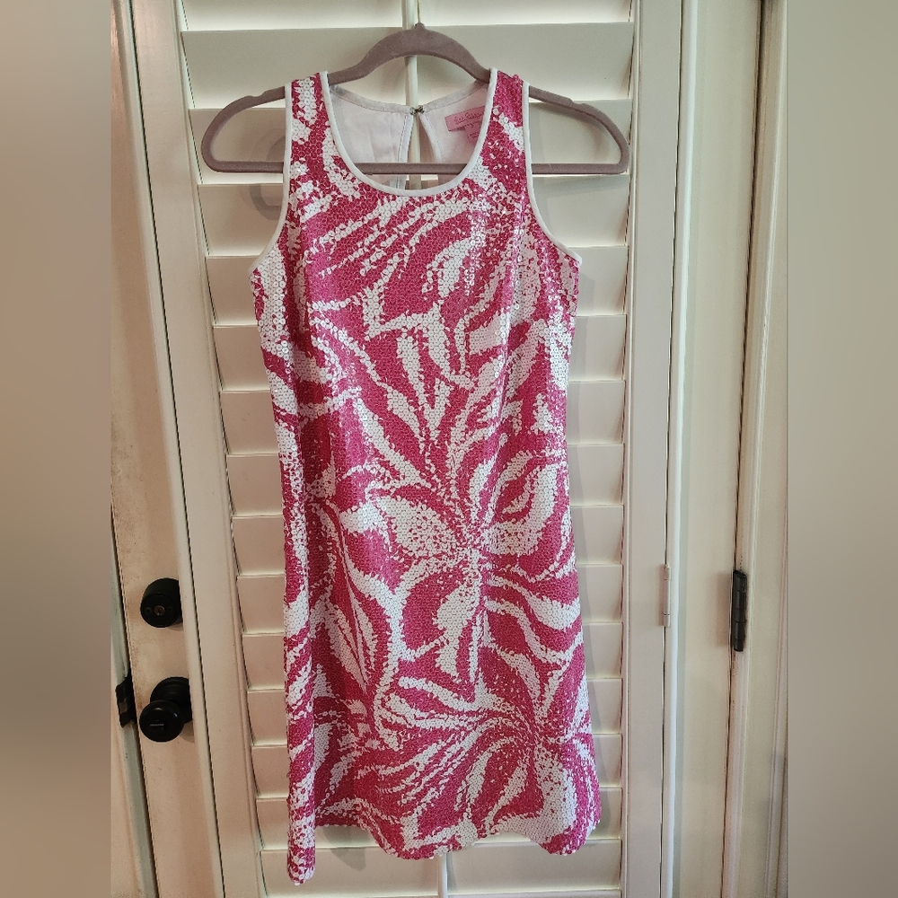 Lilly Pulitzer l sequin pink and white sleeveless flared dress